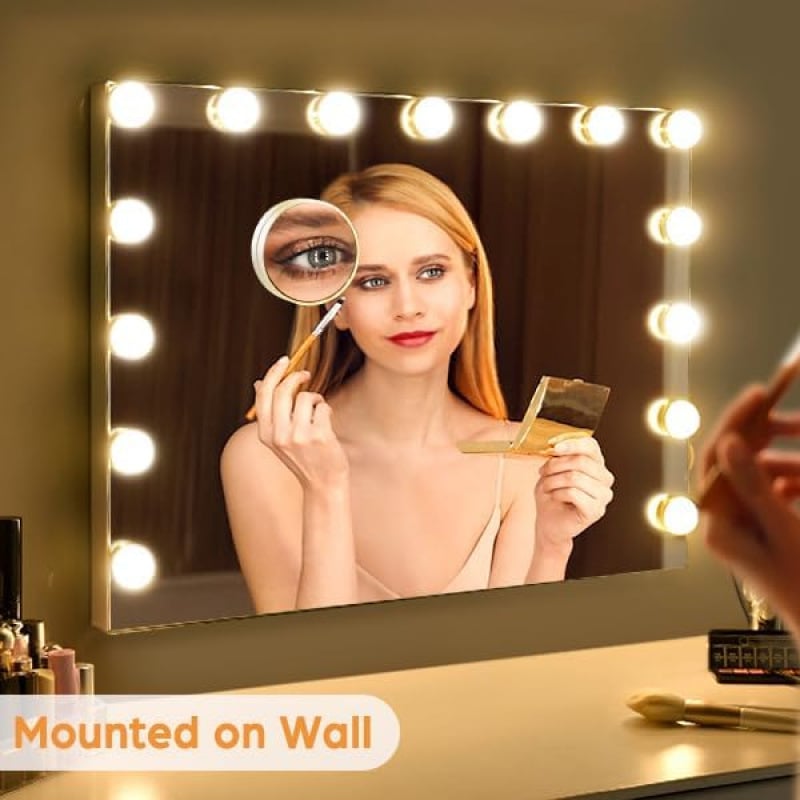 oglindă de machiaj în stil Hollywood, cu LED reglabil, oglindă mare iluminată pentru masă