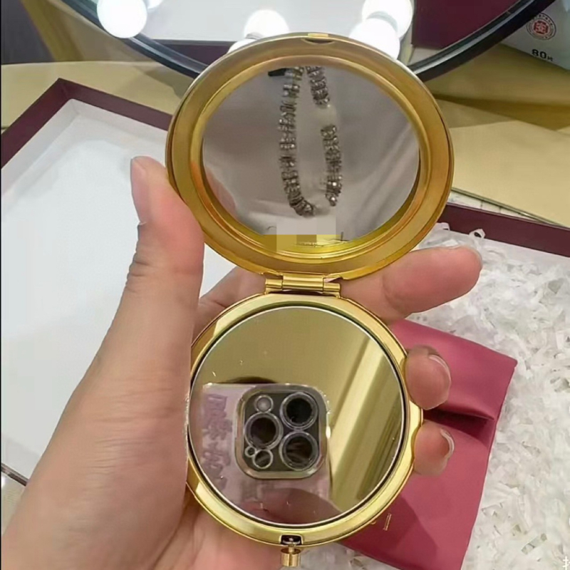 Oglindă de machiaj aurie, pliabilă, pentru retușuri, mică oglindă circulară