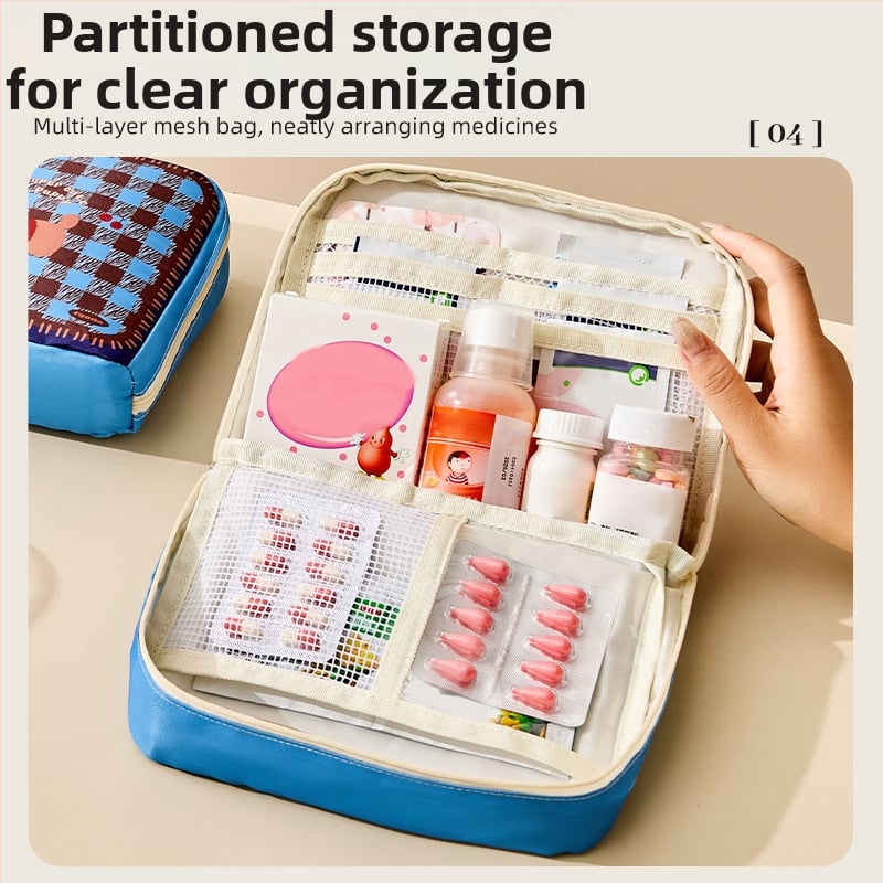 Trusă medicală portabilă cu capacitate mare, compartimentare pe două niveluri, organizator pentru medicamente în călătorii, trusă de prim ajutor