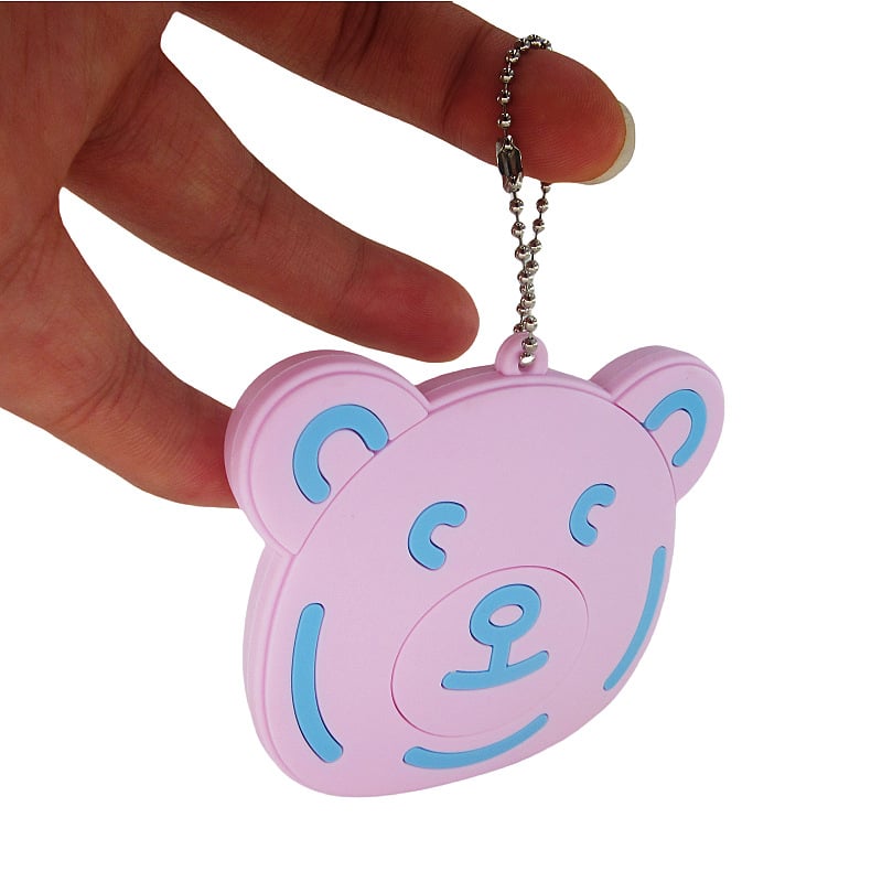 Oglindă de machiaj din silicon cu pandantiv ursuleț desen animat, 7x7 cm, ramă PVC moale, personalizabilă cu imaginea ta