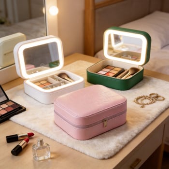 Geantă mini pentru machiaj cu oglindă LED, organizator cosmetic portabil pentru călătorii