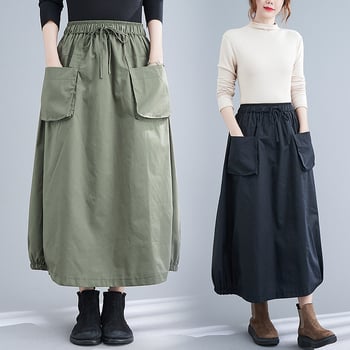 Toamnă 2026: fustă midi casual cu talie înaltă, stil artistic, plus size, versatilă pentru femei.