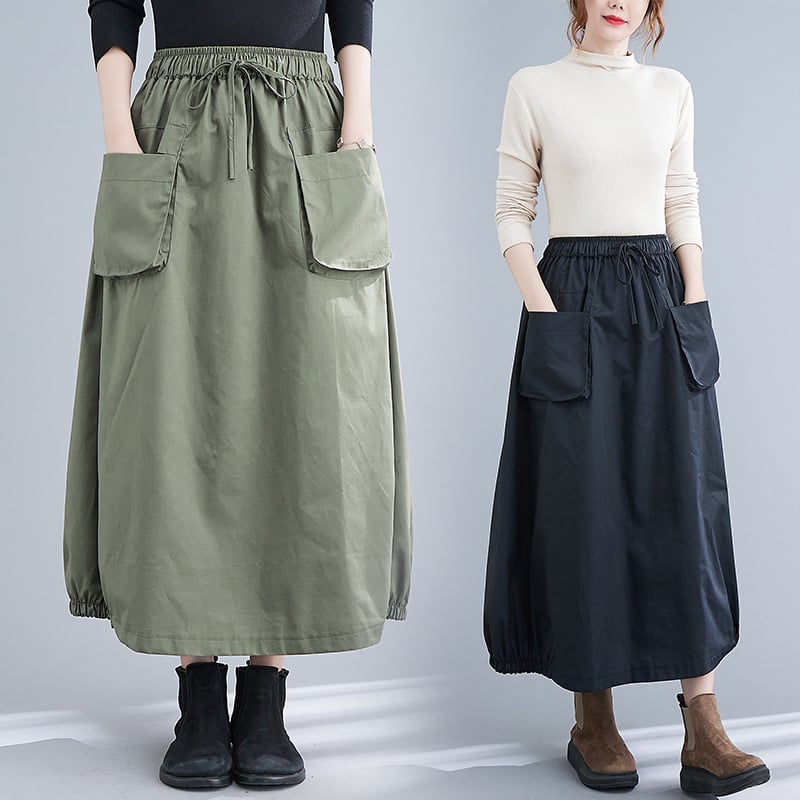 Toamnă 2026: fustă midi casual cu talie înaltă, stil artistic, plus size, versatilă pentru femei.