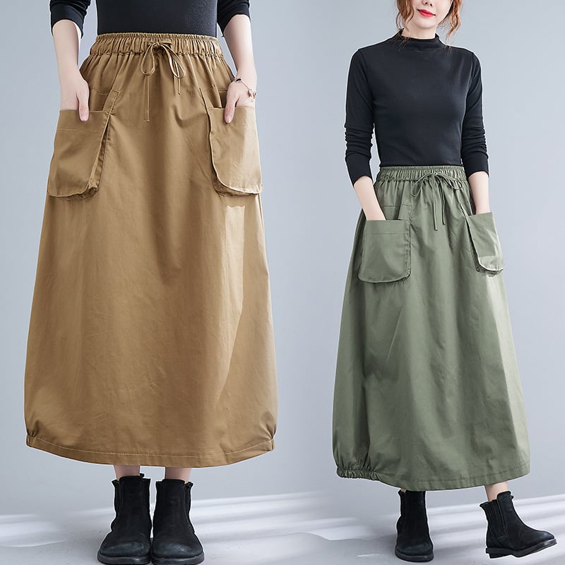 Toamnă 2026: fustă midi casual cu talie înaltă, stil artistic, plus size, versatilă pentru femei.
