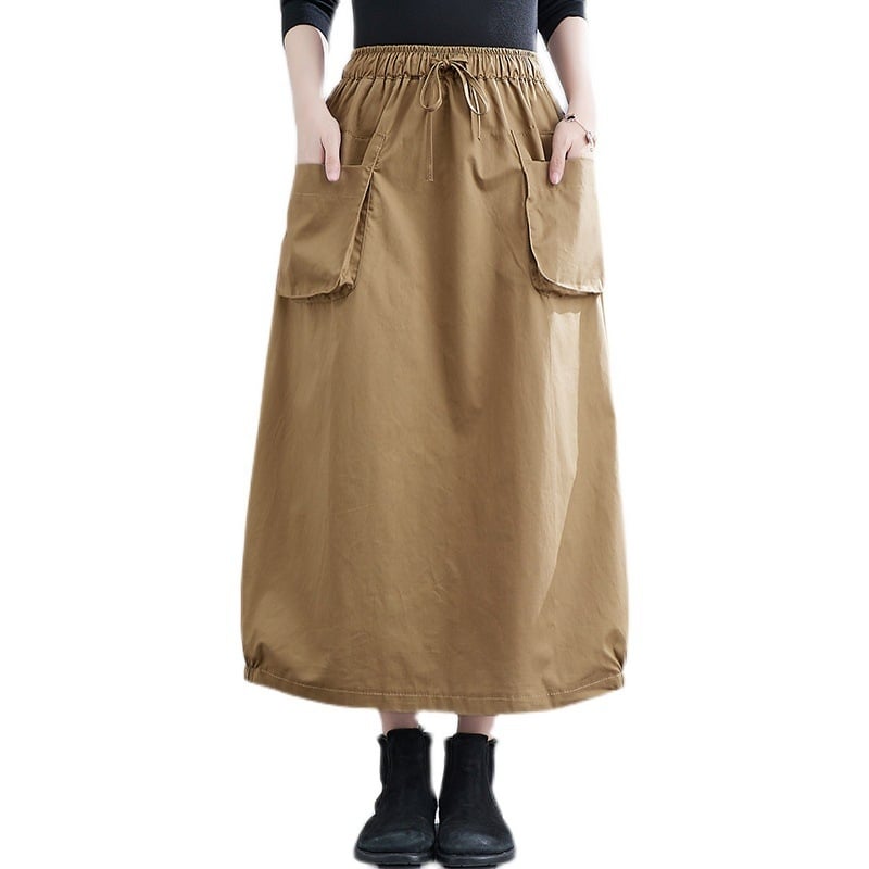Toamnă 2026: fustă midi casual cu talie înaltă, stil artistic, plus size, versatilă pentru femei.