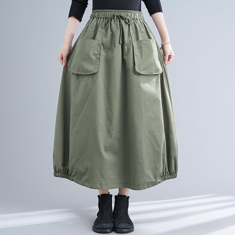 Toamnă 2026: fustă midi casual cu talie înaltă, stil artistic, plus size, versatilă pentru femei.