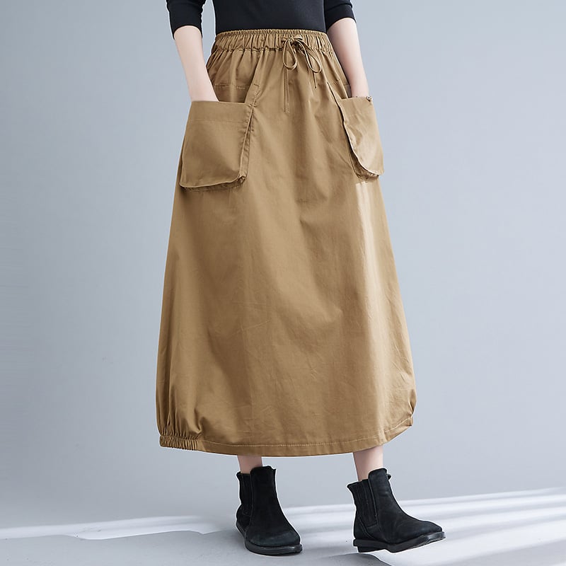 Toamnă 2026: fustă midi casual cu talie înaltă, stil artistic, plus size, versatilă pentru femei.