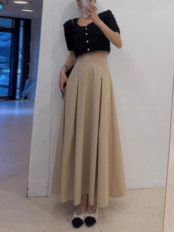 Fustă midi în formă de umbrelă, talie înaltă, stil franțesc vintage care subțiază silueta, pentru primăvară-toamnă