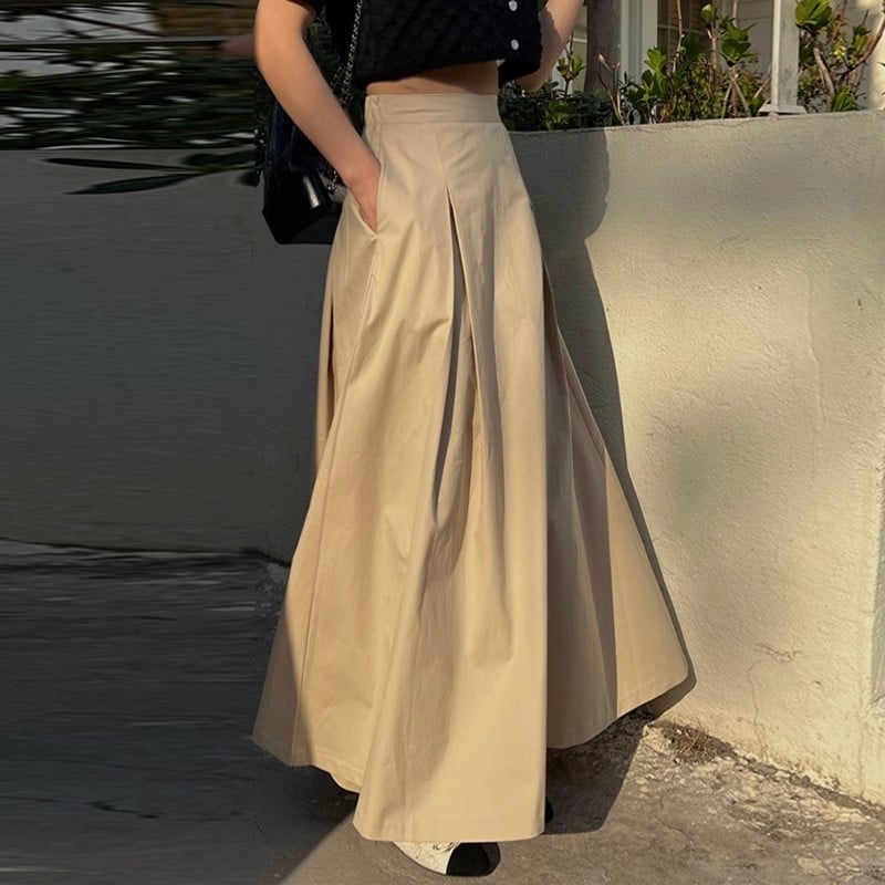 Fustă midi în formă de umbrelă, talie înaltă, stil franțesc vintage care subțiază silueta, pentru primăvară-toamnă