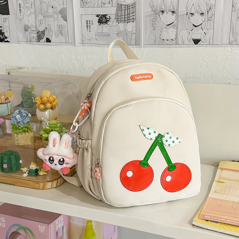 Rucsac pentru fetițe, anti-pierdere, din nylon respirabil, model fructe – cireșe, ușor, pentru 3–5 ani, grădiniță