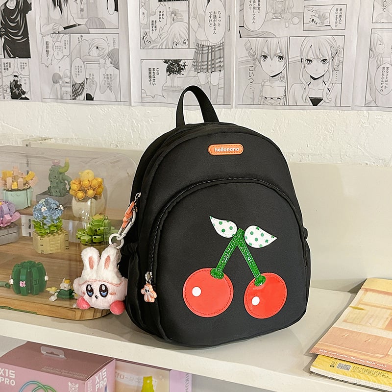 Rucsac pentru fetițe, anti-pierdere, din nylon respirabil, model fructe – cireșe, ușor, pentru 3–5 ani, grădiniță