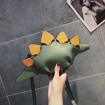 Geantă mică din PU, design color-block cu dinozaur, curea de umăr pentru femei, stil modern