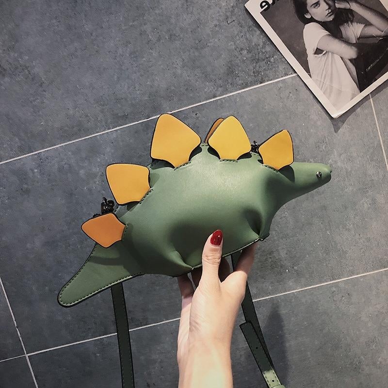 Geantă mică din PU, design color-block cu dinozaur, curea de umăr pentru femei, stil modern