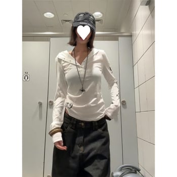 Top cu capuchon din bumbac, stil american, protecție solară, femei, stil gotic, mâneci lungi, croială slim