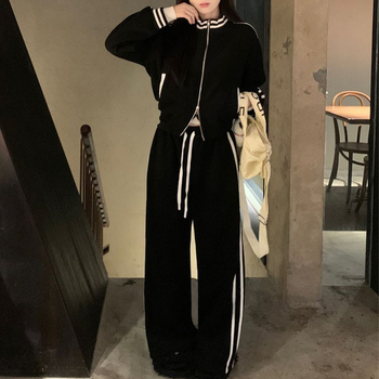 Set sportiv casual din două piese, stil coreean, hanorac cu glugă, croi lejer, design slim pentru primăvară și toamnă