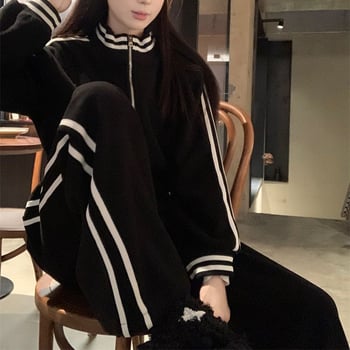 Set sportiv casual din două piese, stil coreean, hanorac cu glugă, croi lejer, design slim pentru primăvară și toamnă
