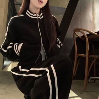 Set sportiv casual din două piese, stil coreean, hanorac cu glugă, croi lejer, design slim pentru primăvară și toamnă