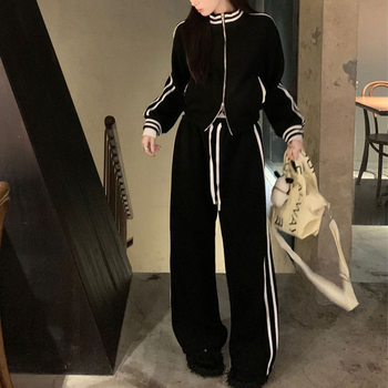 Set sportiv casual din două piese, stil coreean, hanorac cu glugă, croi lejer, design slim pentru primăvară și toamnă
