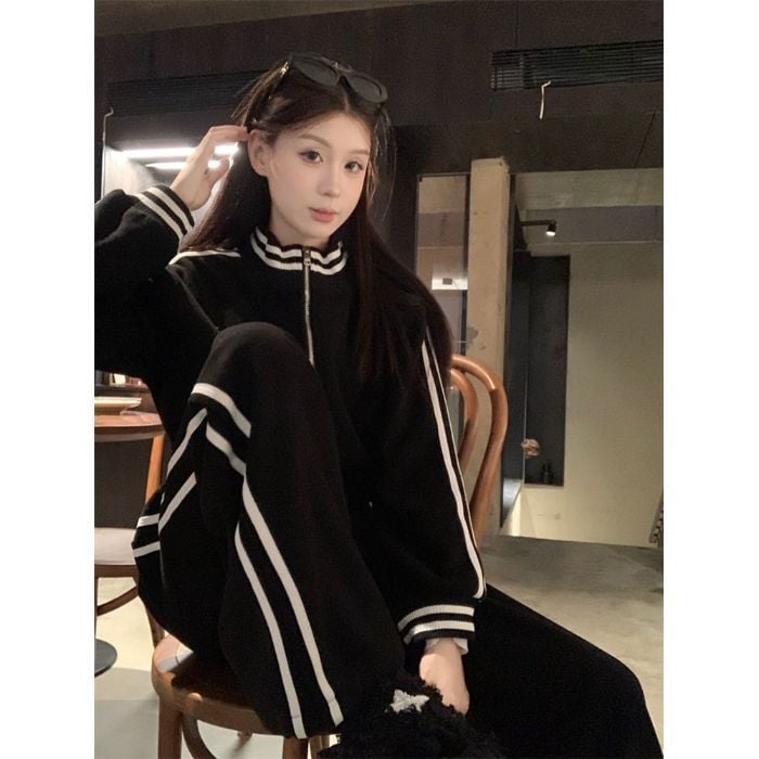 Set sportiv casual din două piese, stil coreean, hanorac cu glugă, croi lejer, design slim pentru primăvară și toamnă