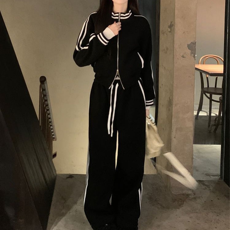 Set sportiv casual din două piese, stil coreean, hanorac cu glugă, croi lejer, design slim pentru primăvară și toamnă