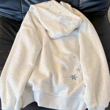 Hanorac cardigan gros cu fermoar, broderie cu fulgi de zăpadă și căptușeală din fleece, stil street american.
