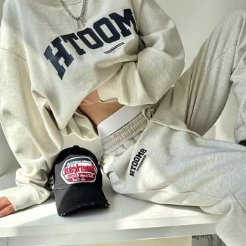 Set de trening casual de toamnă-iarnă cu stil retro american hip-hop pentru femei, hanorac lejer și pantaloni de trening, set din două piese pentru alergare.