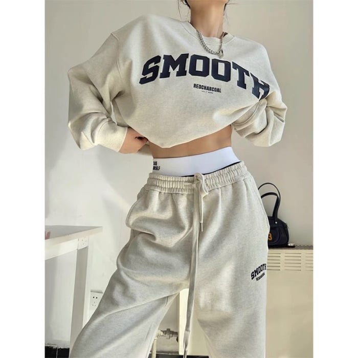 Set de trening casual de toamnă-iarnă cu stil retro american hip-hop pentru femei, hanorac lejer și pantaloni de trening, set din două piese pentru alergare.