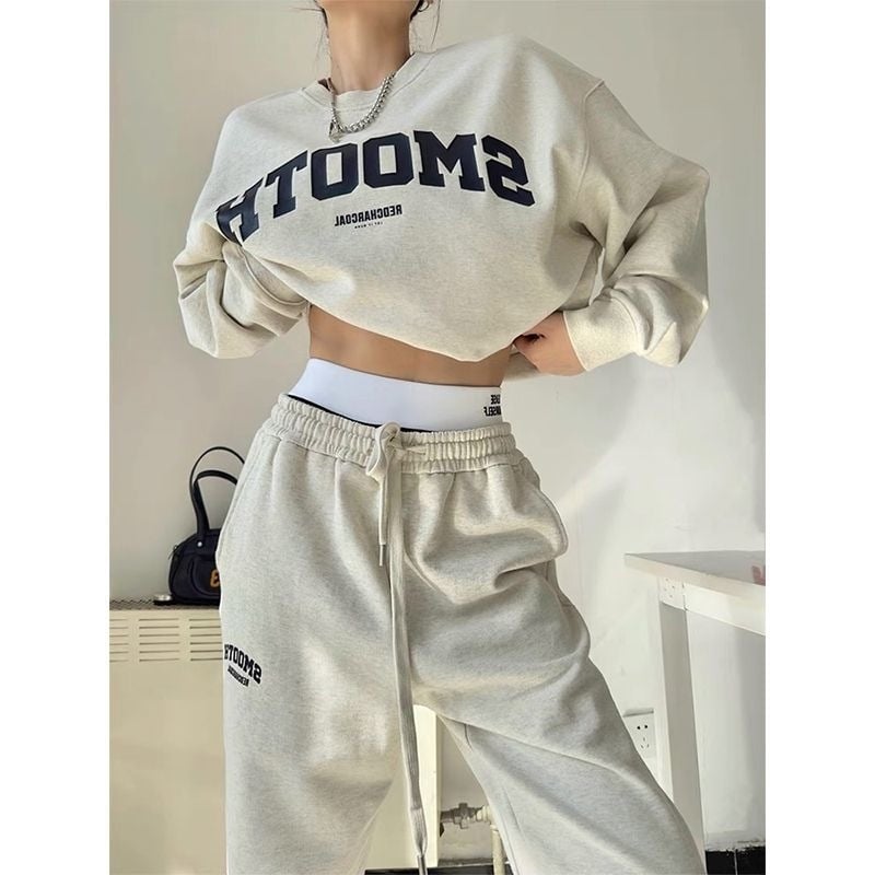 Set de trening casual de toamnă-iarnă cu stil retro american hip-hop pentru femei, hanorac lejer și pantaloni de trening, set din două piese pentru alergare.