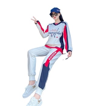 Set feminin din două piese, hanorac cu glugă și pantaloni, stil casual de toamnă, mărime mare