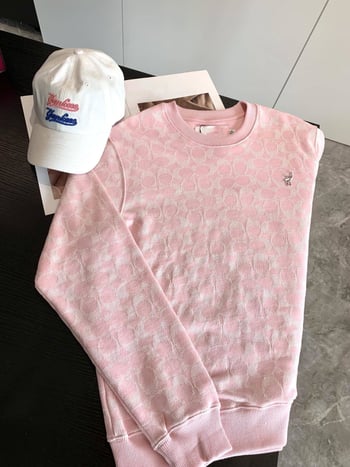 CH Koujia Pulover roz pentru femei din bumbac 100% cu jacquard greu și imprimeu all-over, guler rotund, casual