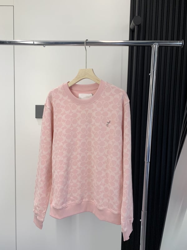 CH Koujia Pulover roz pentru femei din bumbac 100% cu jacquard greu și imprimeu all-over, guler rotund, casual