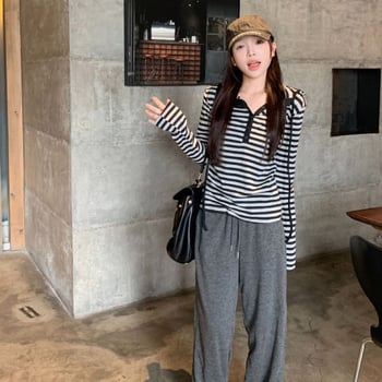 Tricou de damă cu glugă, dungi, mâneci lungi, croi slim, piesă de bază versatilă pentru toamnă