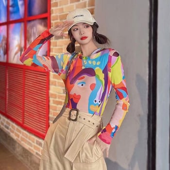 2026 Tricou cu glugă din nylon mesh, imprimeu cu desene animate, mâneci lungi