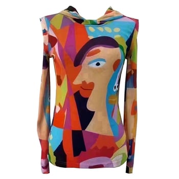 2026 Tricou cu glugă din nylon mesh, imprimeu cu desene animate, mâneci lungi