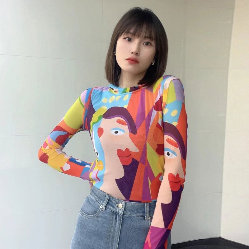 2026 Tricou cu glugă din nylon mesh, imprimeu cu desene animate, mâneci lungi