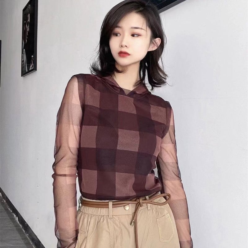 2026 Tricou cu glugă din nylon mesh, imprimeu cu desene animate, mâneci lungi