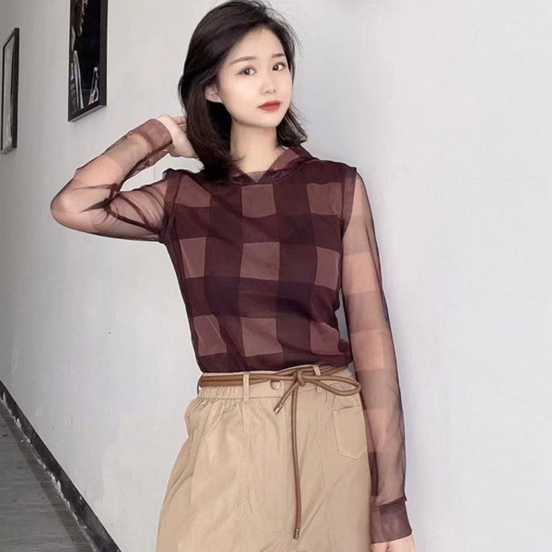 2026 Tricou cu glugă din nylon mesh, imprimeu cu desene animate, mâneci lungi