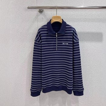 Nanyou unisex hanorac cu fermoar parțial, broderie, dungi, guler cu rever, mâneci lungi, croială lejeră
