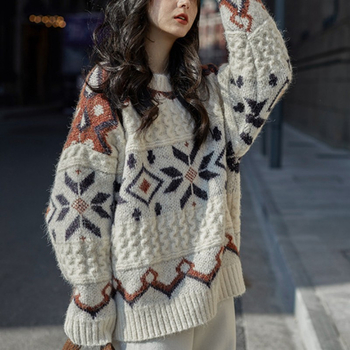 Pulover tricotat larg pentru femei, stil retro de toamnă-iarnă, alb, moale și gros, inspirație japoneză