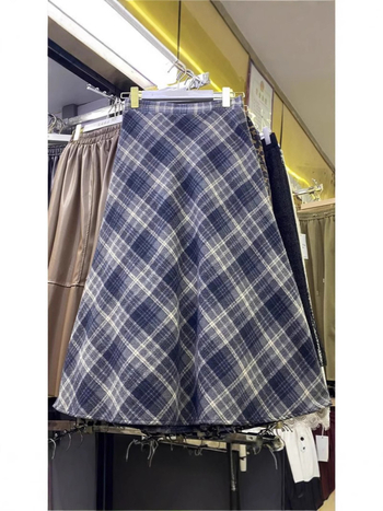 Fustă midi A-line în carouri, stil american vintage, pentru femei, toamnă-iarnă, stil coreean, siluetă subțire