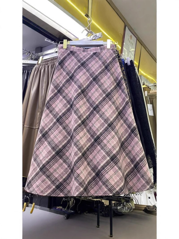 Fustă midi A-line în carouri, stil american vintage, pentru femei, toamnă-iarnă, stil coreean, siluetă subțire
