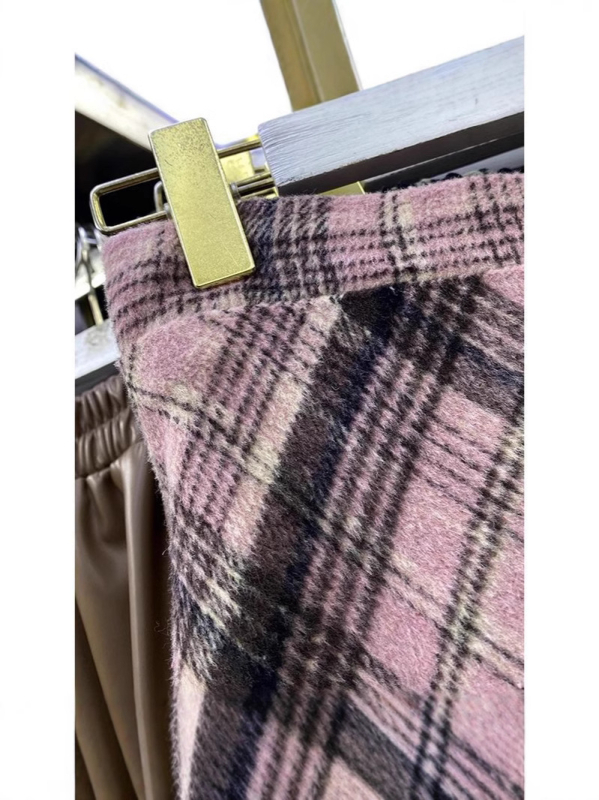 Fustă midi A-line în carouri, stil american vintage, pentru femei, toamnă-iarnă, stil coreean, siluetă subțire