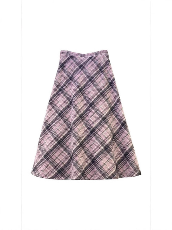 Fustă midi A-line în carouri, stil american vintage, pentru femei, toamnă-iarnă, stil coreean, siluetă subțire