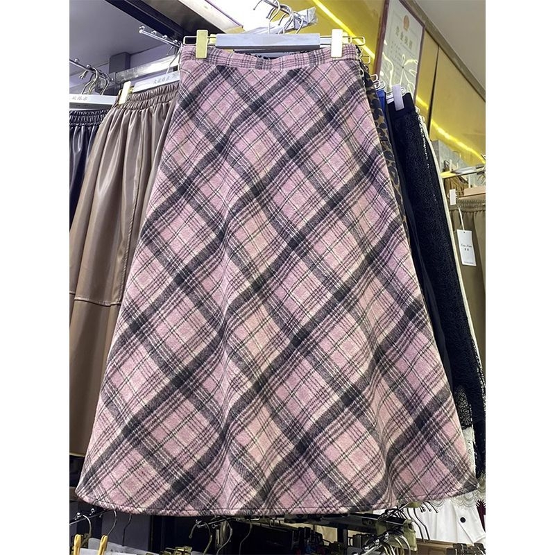 Fustă midi A-line în carouri, stil american vintage, pentru femei, toamnă-iarnă, stil coreean, siluetă subțire