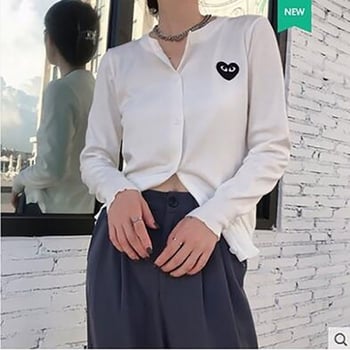Cardigan tricotat în stil coreean, cu model inimă, pentru femei, mâneci lungi, croială scurtă