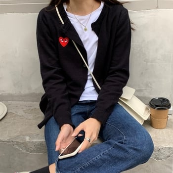 Cardigan tricotat în stil coreean, cu model inimă, pentru femei, mâneci lungi, croială scurtă