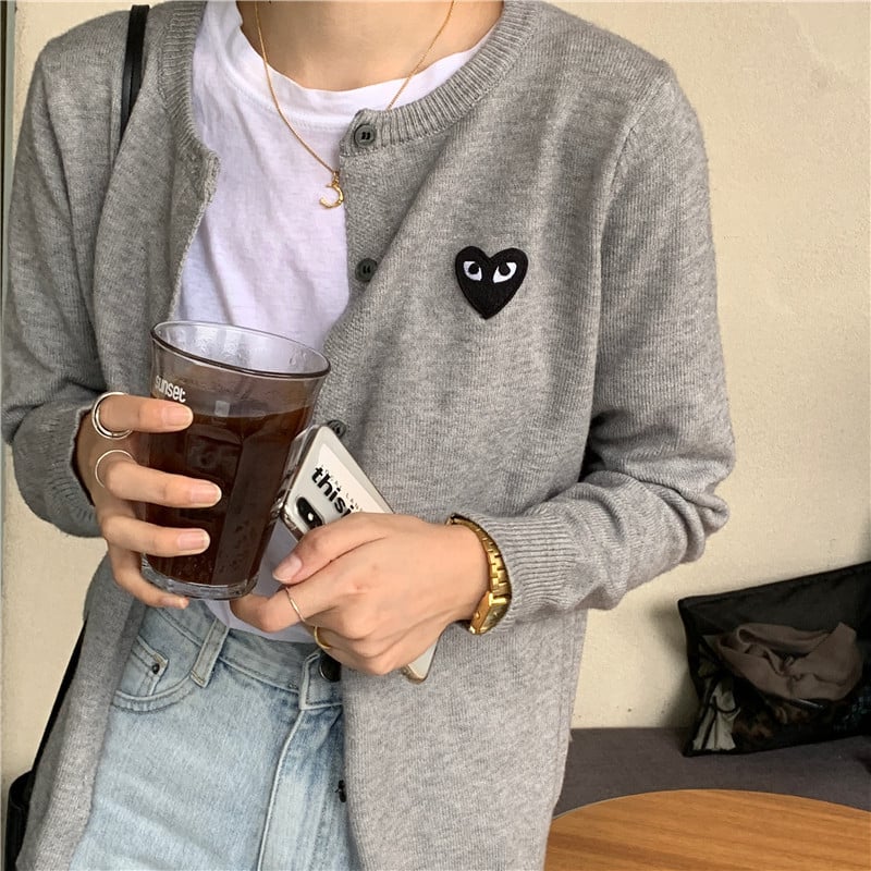 Cardigan tricotat în stil coreean, cu model inimă, pentru femei, mâneci lungi, croială scurtă