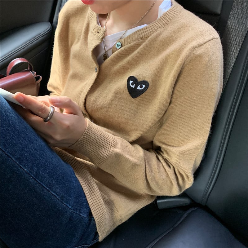 Cardigan tricotat în stil coreean, cu model inimă, pentru femei, mâneci lungi, croială scurtă