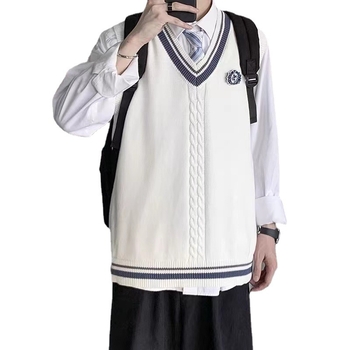 Gilet tricot JK în stil japonez, decolteu în V, fără mâneci, bloc de culori, stil colegial