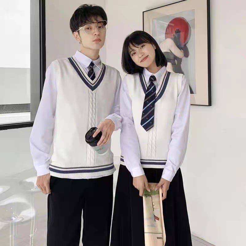 Gilet tricot JK în stil japonez, decolteu în V, fără mâneci, bloc de culori, stil colegial